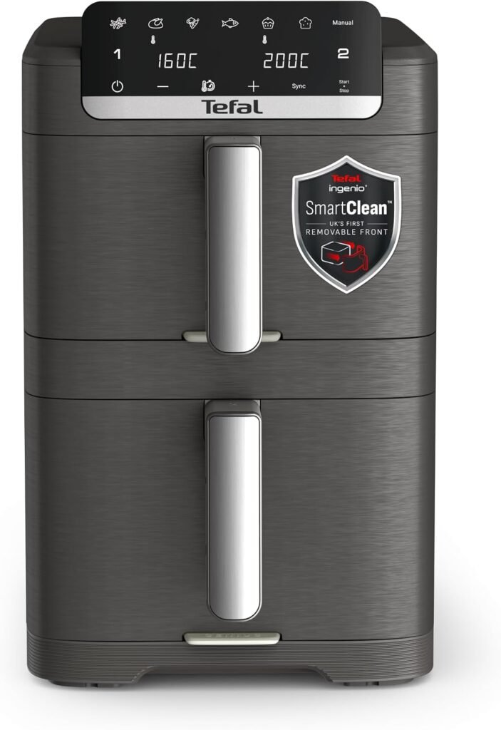 Tefal Ingenio Dual Stack 10L Air Fryer, 7 Cooking Modes, Grey